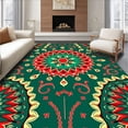 thumbnail image 1 of ODIKA 2'x3' Machine Washable Non-Slip Area Rug, Winter Festival Mosaic with Starburst Flourishes and Playful Petals High Traffic Rug, Green, 613567, 1 of 7