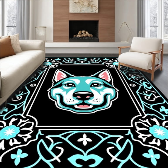 ODIKA 2'x3' Machine Washable Non-Slip Area Rug, Winter Shepherd Interlocking Snowflake Arrangement High Traffic Rug, Black, 645490