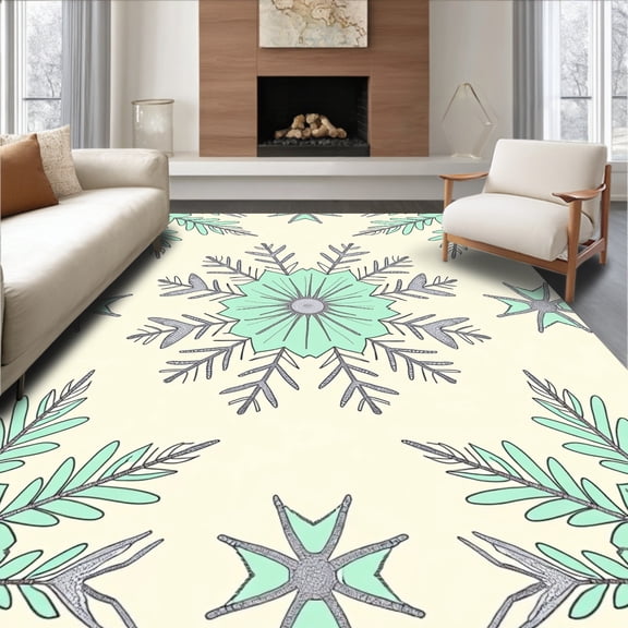 ODIKA 2x3 Machine Washable Non-Slip Area Rug, Winter Snowflake Motif Christmas Entryway Doormat High Traffic Rug with Pad, Ivory, 501274