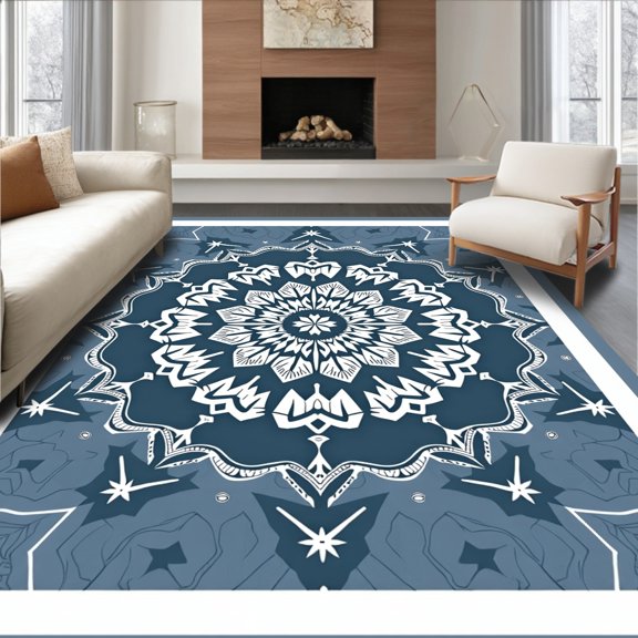 ODIKA 2'x3' Machine Washable Non-Slip Area Rug, Winter Snowflake with Crystalline High Traffic Rug, Blue, 746974