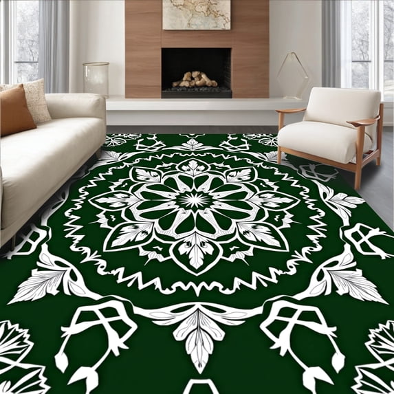 ODIKA 2'x3' Machine Washable Non-Slip Area Rug, Winter Starburst Lattice Featuring Holiday Filigree Details High Traffic Rug, Green, 606294