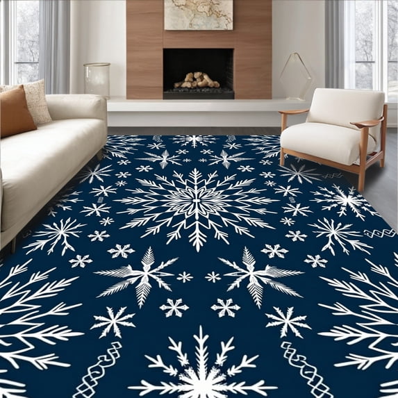 ODIKA 2'x3' Machine Washable Non-Slip Area Rug, Winter Wonderland Frosty Crystals Half Round Decorative Floor High Traffic Rug, Blue, 617644