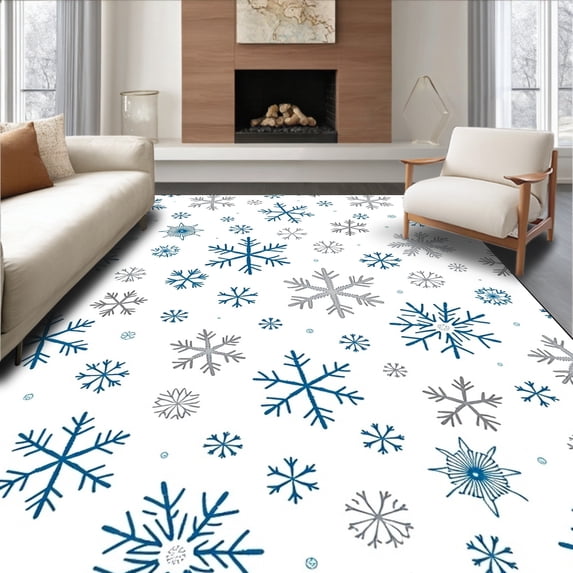 ODIKA 2'x3' Machine Washable Non-Slip Area Rug, Winter Wonderland with Sparkling Crystal Flakes High Traffic Rug, Blue, 732600