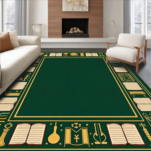 ODIKA 2x3 Machine Washable Non-Slip Area Rug, Witty Knowledge Seeker With Academic Charm High Traffic Rug, Green, 662953