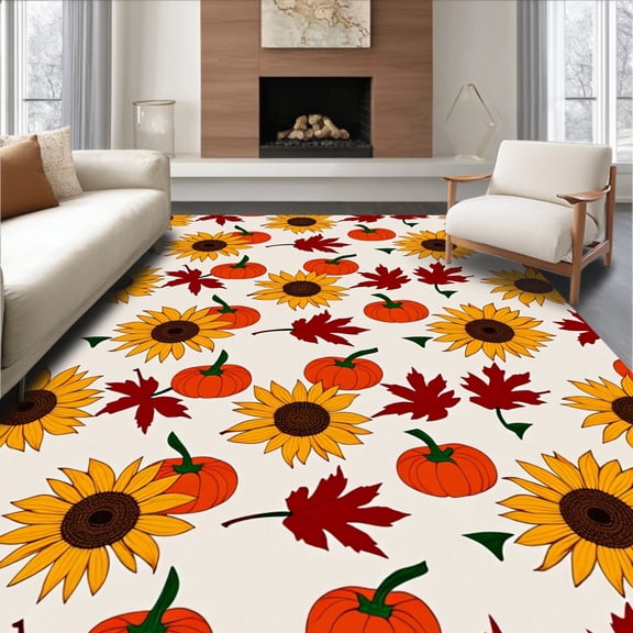 ODIKA 2'x3' Machine Washable Non-Slip Area Rug, Woodland Bounty Floor Covering Duo Featuring Seasonal Foliage High Traffic Rug, Yellow, 602763