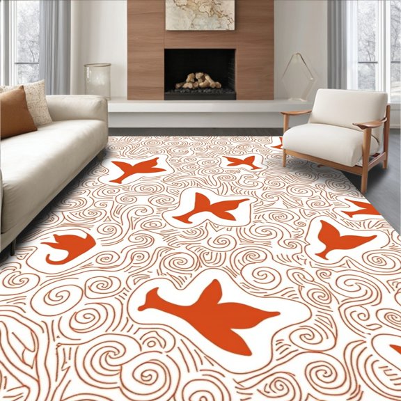 ODIKA 2x3 Machine Washable Non-Slip Area Rug, Woodland Creatures Dance Beneath Cascading Autumn Foliage High Traffic Rug, Orange, 512149