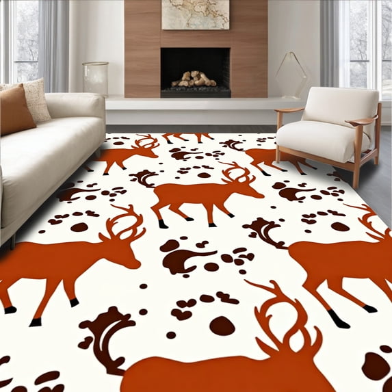 ODIKA 2'x3' Machine Washable Non-Slip Area Rug, Woodland Sika Faux Hide Rustic Nature Wildlife High Traffic Rug with Pad, Brown, 679460