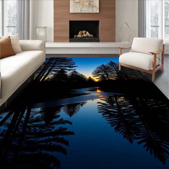 ODIKA 2x3 Machine Washable Non-Slip Area Rug, Woodland Stream Vista Arch Shaped Front Doorway Accent High Traffic Rug, Black, 509748