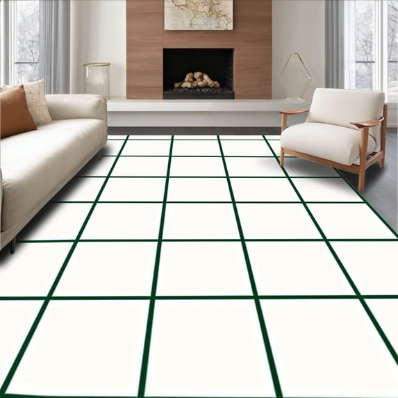 ODIKA 2'x3' Machine Washable Non-Slip Area Rug, Xmas Windowpane Grid Floor Machine High Traffic High Traffic Rug, Green, 503964