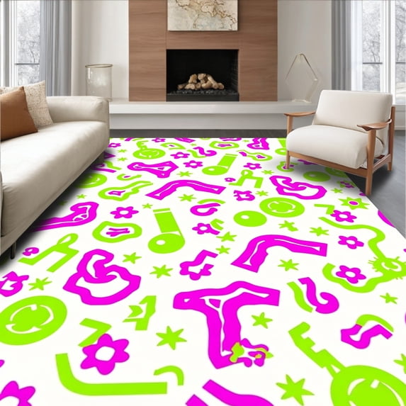 ODIKA 2'x3' Machine Washable Non-Slip Area Rug, Youth Culture Inspired Decorative Trendy Interior Accent High Traffic Rug with Pad, Pink, 531743