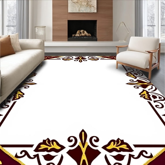 ODIKA 2'x3' Machine Washable Non-Slip Area Rug, Yuletide Brew Design Stylized Teapot Motif With Baroque Vine Flourish High Traffic Rug, Maroon, 647374