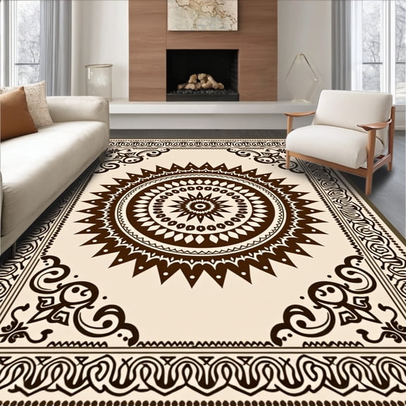 ODIKA 2x3 Machine Washable Non-Slip Area Rug, Zen Garden Meditation Inspired Interlocking Design High Traffic Rug, Brown, 545113