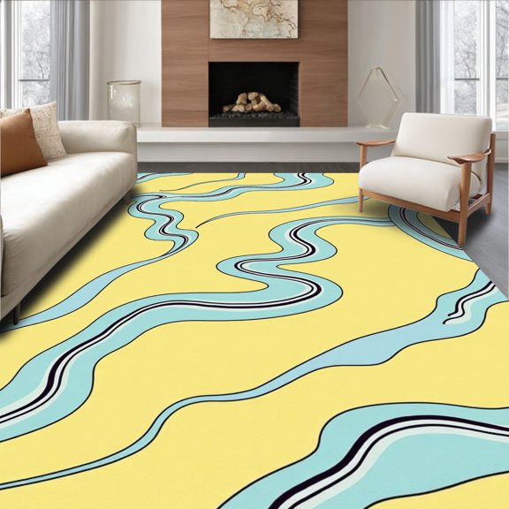 ODIKA 2x3 Machine Washable Non-Slip Area Rug, Zen Garden Ripple Tranquil Flowing Stream Symphony High Traffic Rug, Yellow, 660726