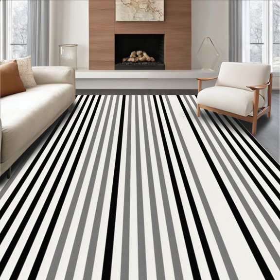 ODIKA 2x3 Machine Washable Non-Slip Area Rug, Zen Garden Striped Path Weatherproof Reversible High Traffic Rug, Black, 701358