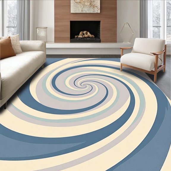 ODIKA 2x3 Machine Washable Non-Slip Area Rug, Zen Wave Ripple Effect Tranquil Harmonious Balance High Traffic Rug, Blue, 659396