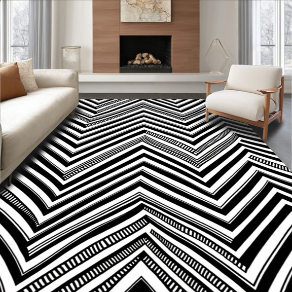 ODIKA 2x3 Machine Washable Non-Slip Area Rug, Zigzag Herringbone Chevron Interlocking Architecture Modern High Traffic Rug, Black, 417715