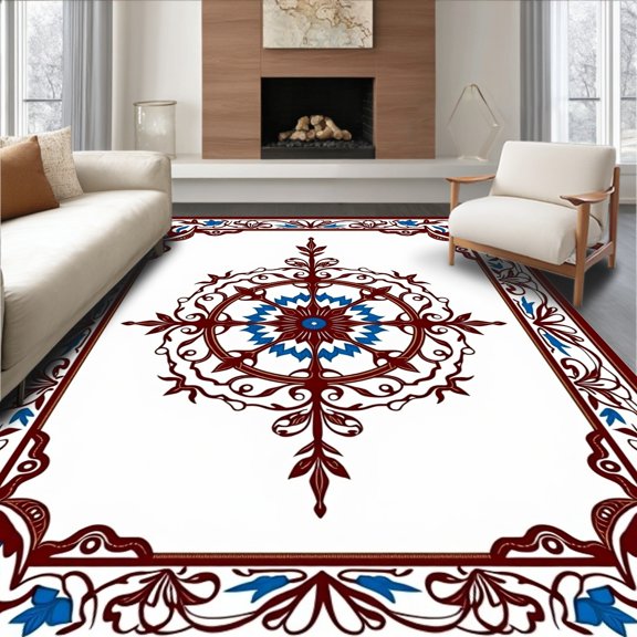 ODIKA 2x3 Machine Washable Non-Slip Area Rug, with Botanical Scroll and Artistic Filigree High Traffic Rug, Brown, 596537