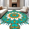 thumbnail image 1 of ODIKA 2'x3' Machine Washable Non-Slip Area Rug, with Symmetrical Petal Motif Centerpiece High Traffic Rug with Pad, Teal, 525007, 1 of 8