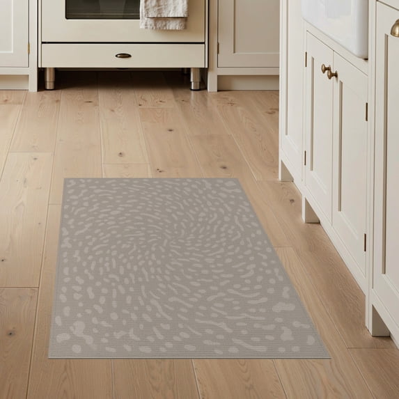ODIKA 3'x5' Beige Abstract Swirl Fawn Stone Washable Throw Rug Modern Artistic With Dynamic Fluid Shapes And Style Stain Resistant, Low Profile, Non-Slip for Entryway, Kitchen, Mudroom