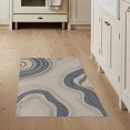 thumbnail image 1 of ODIKA 3'x5' Beige And Blue Abstract Waves Washable Accent Rug Modern Flowing Lines With Dynamic Curves By Design for Bedside, Nursery Room, Pet Friendly & Non-Shedding, 1 of 7