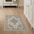 thumbnail image 1 of ODIKA 3'x5' Beige Blue Brown Ornate Design Washable Throw Rug Intricate Geometric Motifs with Classic Border for Entryway, Kitchen, Mudroom, Stain Resistant, Low Profile, Non-Slip, 1 of 7