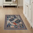 thumbnail image 1 of ODIKA 3'x5' Beige Blue Orange Geometric Mosaic Pattern Washable Throw Rug Intricate Abstract Design with Bold Shapes for Entryway, Kitchen, Mudroom, Stain Resistant, Low Profile, Non-Slip, 1 of 7