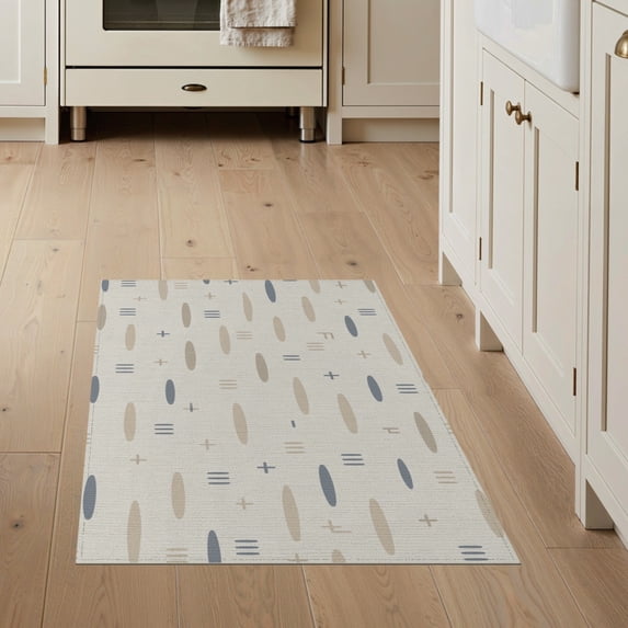 ODIKA 3'x5' Blue Beige Abstract Geometric Cross Plus Washable Area Rug Modern Minimalist Scandinavian Style Contemporary for Hallway, Laundry Room, Non-Slip, Flatweave, Easy Care