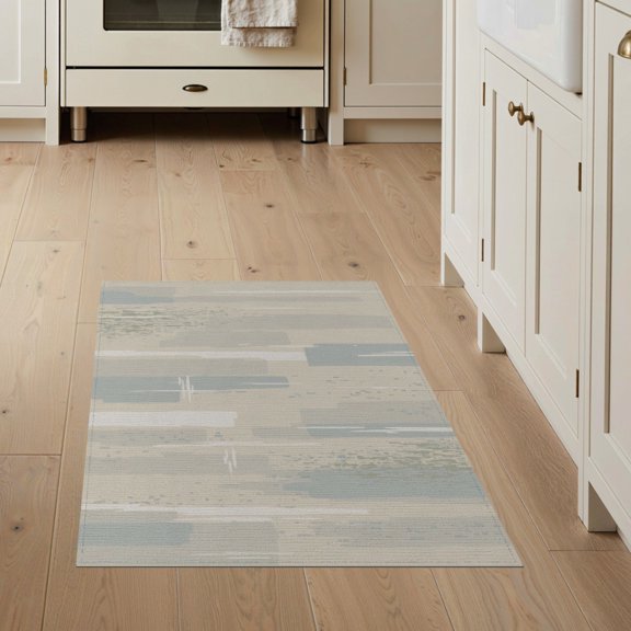 ODIKA 3'x5' Blue Beige Mineral Abstract Modern Design Washable Throw Rug Contemporary Pattern with Geometric Flair Stain Resistant, Low Profile, Non-Slip for Entryway, Kitchen, Mudroom