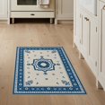 thumbnail image 1 of ODIKA 3'x5' Blue Cream Geometric Floral Design Washable Throw Rug Elegant Medallion with Intricate Borders Stain Resistant, Low Profile, Non-Slip for Entryway, Kitchen, Mudroom, 1 of 7