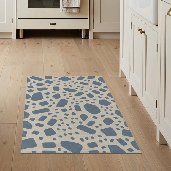 ODIKA 3'x5' Blue Cream Geometric Mosaic Design Washable Accent Rug Contemporary Abstract Pattern with Unique Shapes for Bedside, Nursery Room, Pet Friendly & Non-Shedding