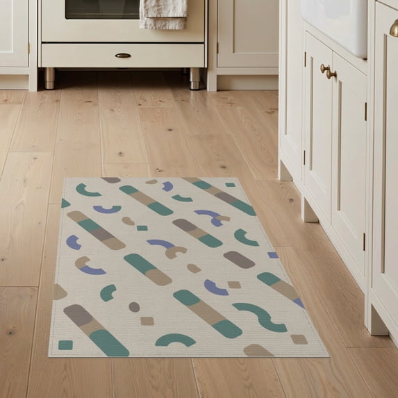 ODIKA 3'x5' Blue Multi Modern Geometric Design Washable Accent Rug Contemporary Abstract Pattern with Unique Shapes Pet Friendly, Non-Shedding Mat for Bedside, Nursery Room