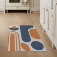 thumbnail image 1 of ODIKA 3'x5' Blue Orange Geometric Mid-Century Design Washable Throw Rug Bold Abstract Shapes with Retro Flair for Entryway, Kitchen, Mudroom, Stain Resistant, Low Profile, Non-Slip, 1 of 7