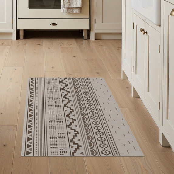 ODIKA 3'x5' Brown Geometric Pattern Design Washable Area Rug Intricate Coffee Dove Motif for Hallway, Laundry Room, Non-Slip, Flatweave, Easy Care
