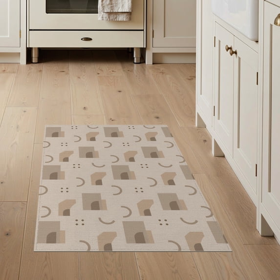ODIKA 3'x5' Brown Geometric Pattern Design Washable Area Rug Modern Abstract Style with Mocha Accents Non-Slip, Flatweave, Easy Care for Hallway, Laundry Room