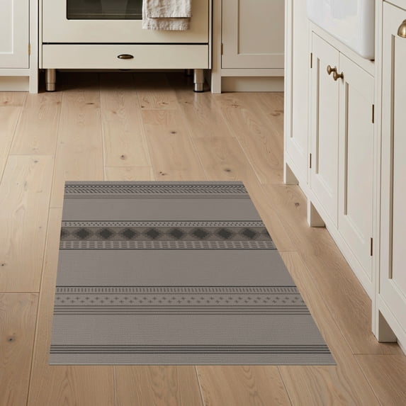 ODIKA 3'x5' Brown Geometric Striped Design Washable Accent Rug Contemporary Pattern with Accents Pet Friendly, Non-Shedding Mat for Bedside, Nursery Room
