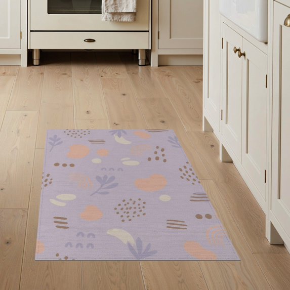 ODIKA 3'x5' Brown Lavender Abstract Fields Washable Area Rug Playful Modern Patterns with Organic Shapes Non-Slip, Flatweave, Easy Care for Hallway, Laundry Room