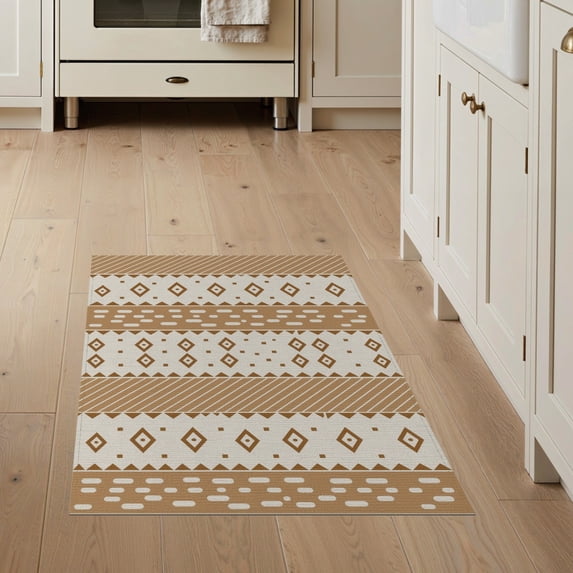 ODIKA 3'x5' Brown Natural Malta Handwoven Design Washable Accent Rug Geometric Patterns with Modern Touch for Bedside, Nursery Room, Pet Friendly & Non-Shedding