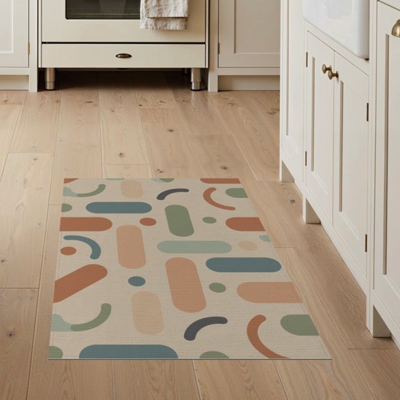 ODIKA 3'x5' Clay And Earth Geometric Washable Area Rug Modern Abstract Shapes with Retro Flair Non-Slip, Flatweave, Easy Care for Hallway, Laundry Room