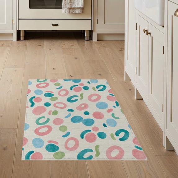 ODIKA 3'x5' Coral Pink Abstract Tufted Washable Accent Rug Playful Modern Design With Multicolor Shapes for Bedside, Nursery Room, Pet Friendly & Non-Shedding