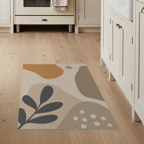 ODIKA 3'x5' Earthy Tones Abstract Artistic Expression Washable Area Rug Contemporary Minimalist Design with Nature Motifs Non-Slip, Flatweave, Easy Care for Hallway, Laundry Room