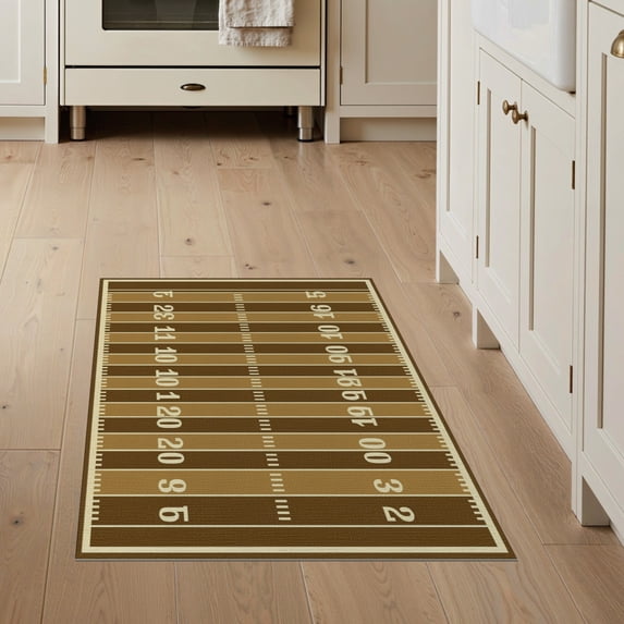 ODIKA 3'x5' Football Men Bold Numbered Gridiron Field Markings Shaped Footboard Washable Area Rug None Non-Slip, Flatweave, Easy Care for Hallway, Laundry Room