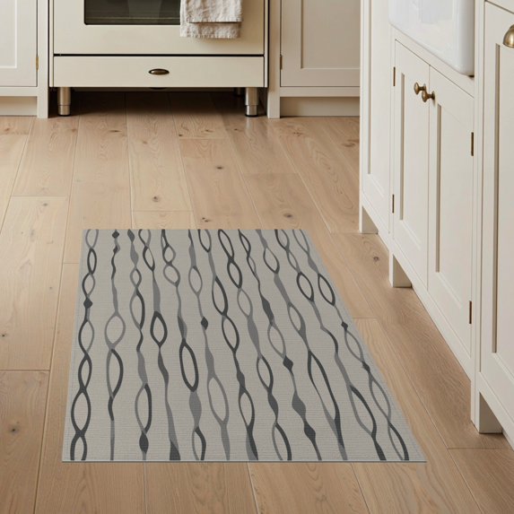 ODIKA 3'x5' Gray Cream Everglade Flow Design Washable Accent Rug Modern Abstract Lines with Dynamic Curves for Bedside, Nursery Room, Pet Friendly & Non-Shedding