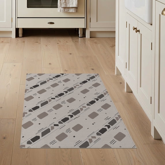 ODIKA 3'x5' Gray Geometric Patterned Design Washable Accent Rug Modern Abstract Motif with Accents Pet Friendly, Non-Shedding Mat for Bedside, Nursery Room
