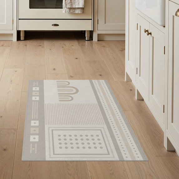 ODIKA 3'x5' Gray Ivory Geometric Design Washable Accent Rug Modern Abstract Pattern with Subtle Lines Pet Friendly, Non-Shedding Mat for Bedside, Nursery Room