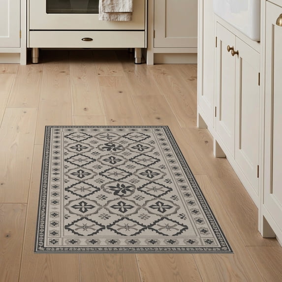ODIKA 3'x5' Gray Ivory Geometric Floral Elegance Washable Area Rug Intricate Pattern with Classic Motifs Non-Slip, Flatweave, Easy Care for Hallway, Laundry Room