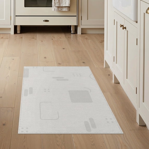 ODIKA 3'x5' Gray Light Modern Geometric Abstract Washable Area Rug Contemporary Minimalist Shapes With Clean Lines Non-Slip, Flatweave, Easy Care for Hallway, Laundry Room