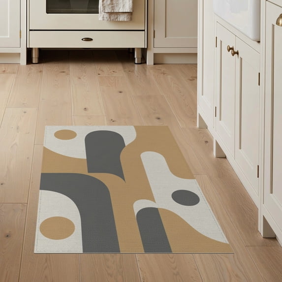 ODIKA 3'x5' Gray Mid Century Modern Design Washable Area Rug Abstract Geometric Pattern with Retro Flair Non-Slip, Flatweave, Easy Care for Hallway, Laundry Room