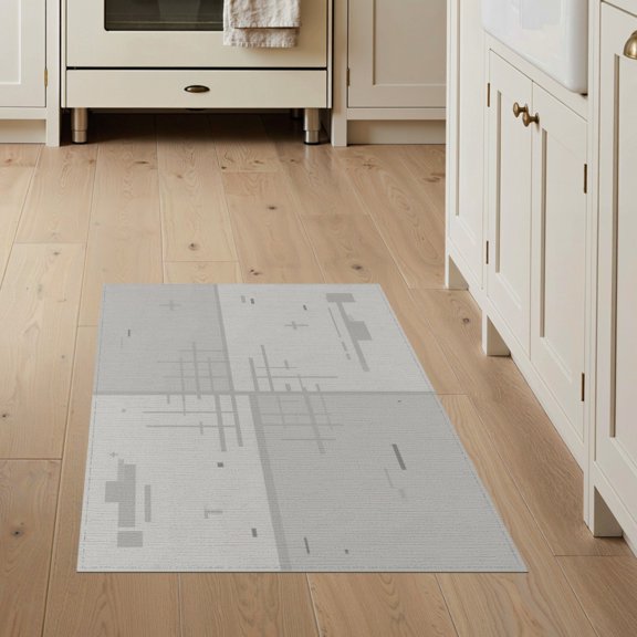 ODIKA 3'x5' Gray White Blue Abstract Geometric Design Washable Throw Rug Modern Mist Inspired Pattern Stain Resistant, Low Profile, Non-Slip for Entryway, Kitchen, Mudroom