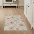 thumbnail image 1 of ODIKA 3'x5' Green Soft Peach Floral Elegance Washable Throw Rug Delicate Blooms with Insect Accents for Entryway, Kitchen, Mudroom, Stain Resistant, Low Profile, Non-Slip, 1 of 7