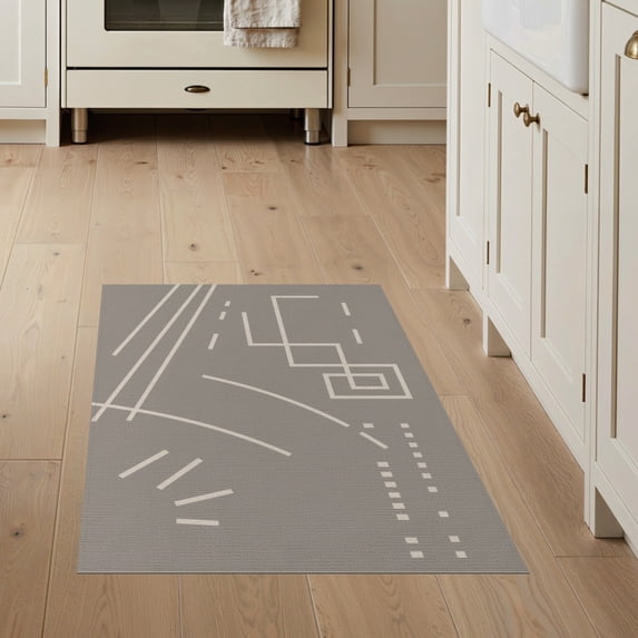ODIKA 3'x5' Grey Beige Modern Abstract Geometric Washable Throw Rug Contemporary Minimalist Design with Intersecting for Entryway, Kitchen, Mudroom, Stain Resistant, Low Profile, Non-Slip